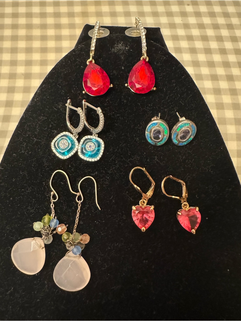 5 Different Earrings with Faceted Red Teardrop Stones - Women Jewelry